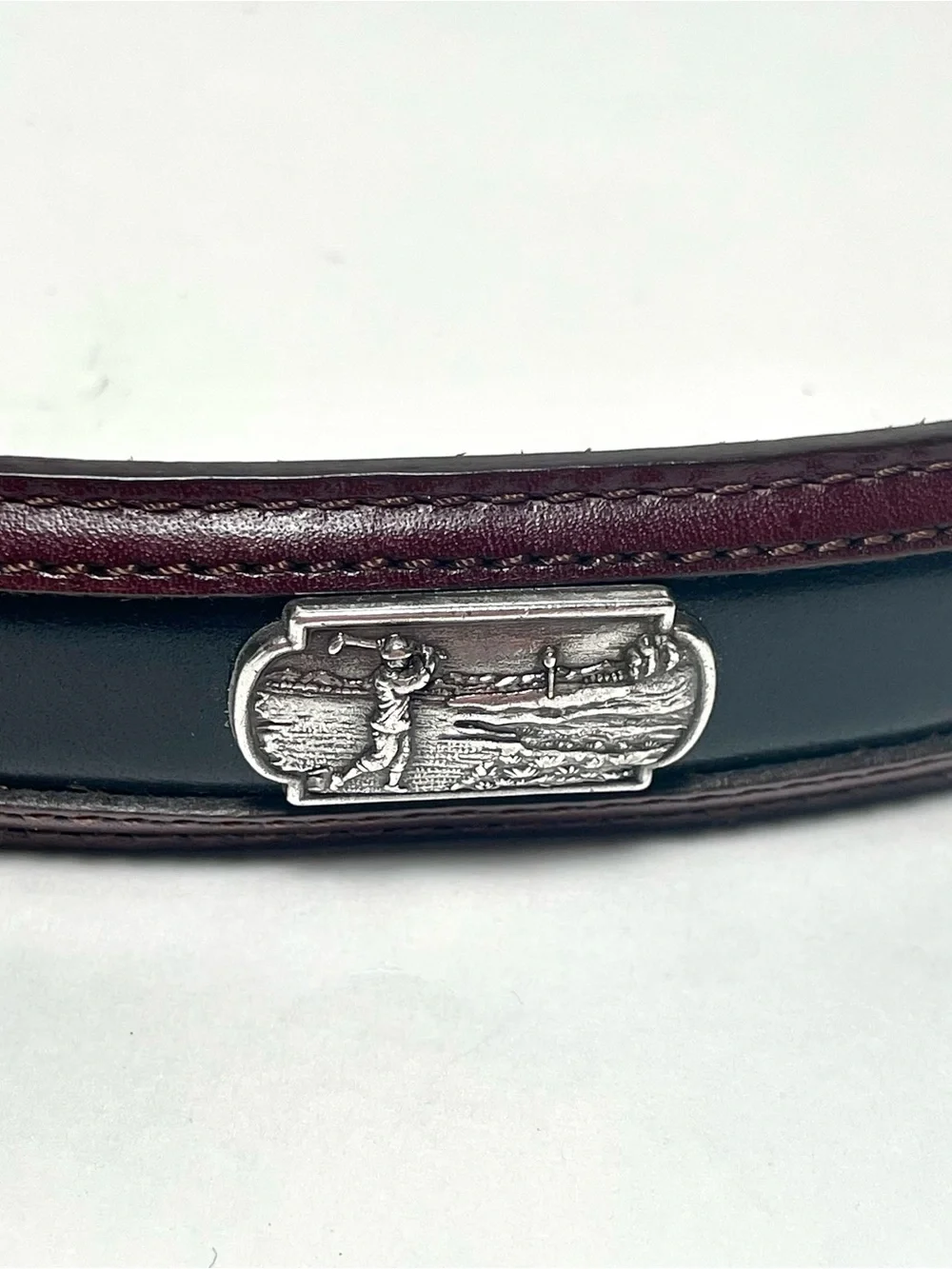 Onyx By Brighton Golf Belt Brown Leather Black Trim Silver Hardware Vintage Y2K